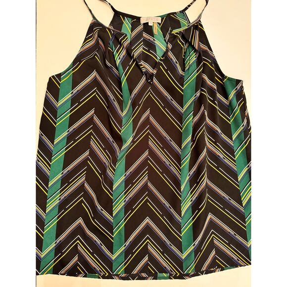 1. State Womens M Sleeveless Blouse Stripe Shirt Geometric Flowy Chevron Artsy - Picture 2 of 8